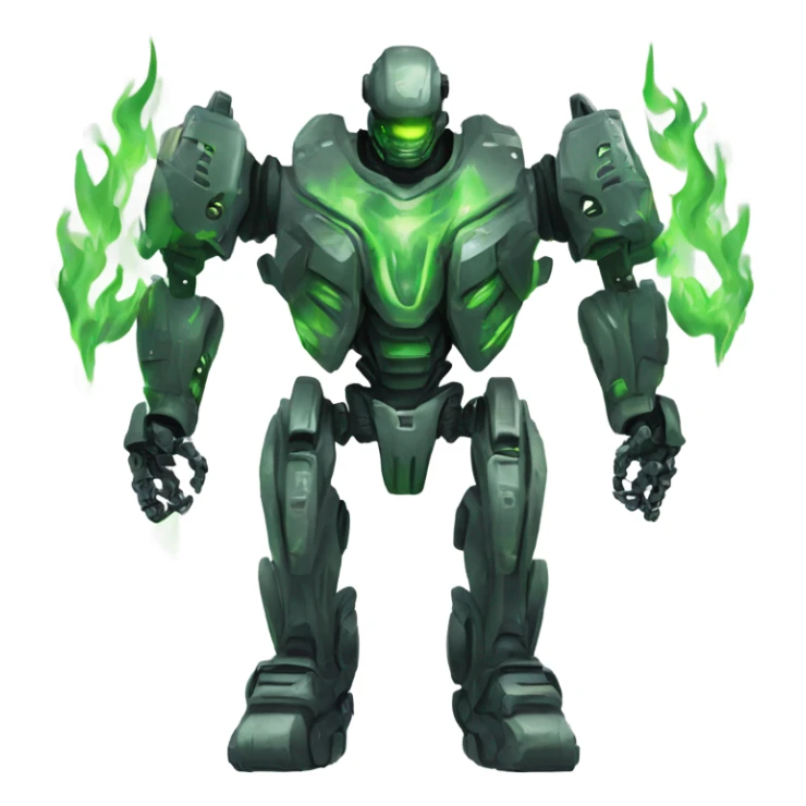 Evil robot mech suit robot with large weapons and green flames  sticker