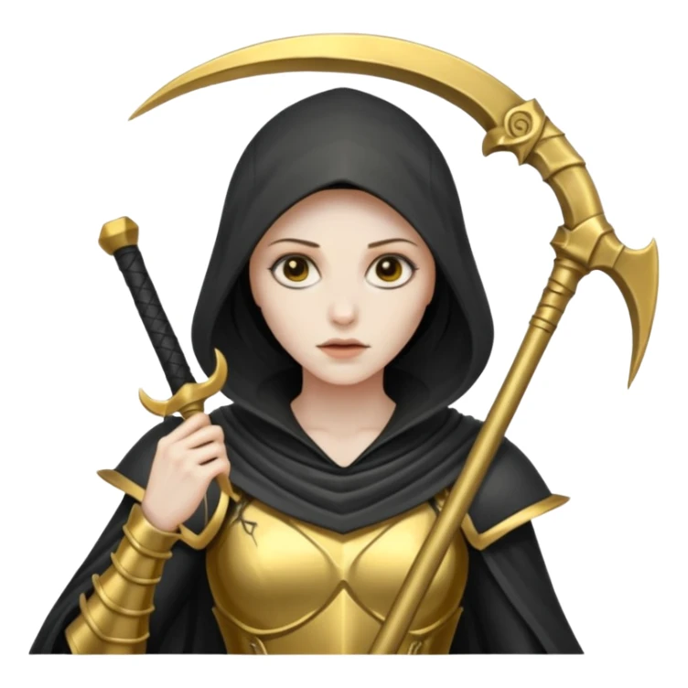 feminine grim reaper in a gold with scythe sticker