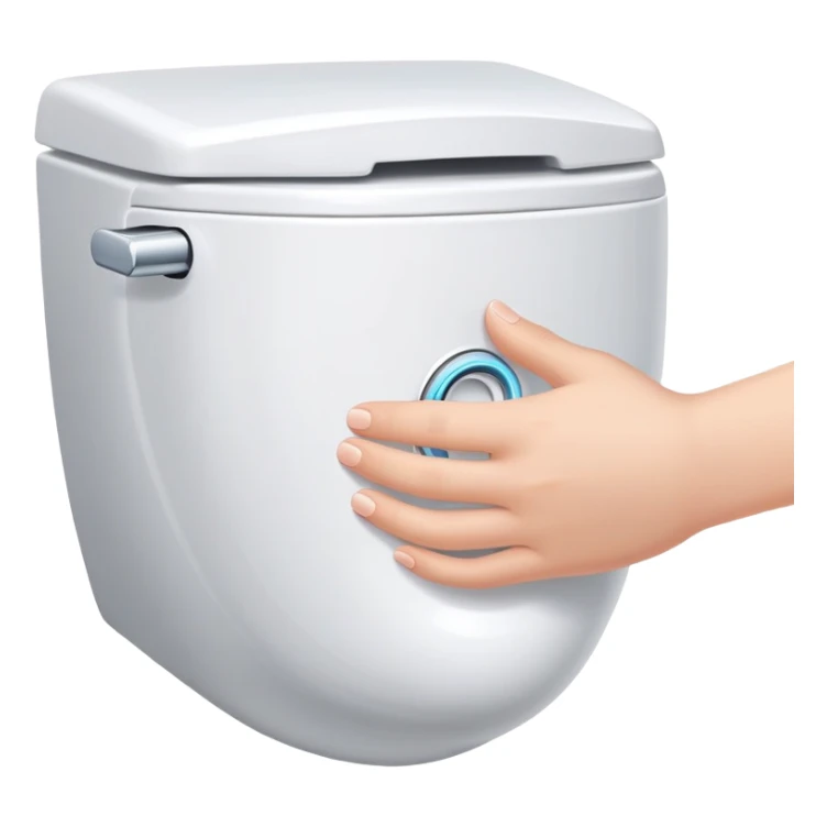 hand pressing the flush button on a toilet, clean and friendly sticker