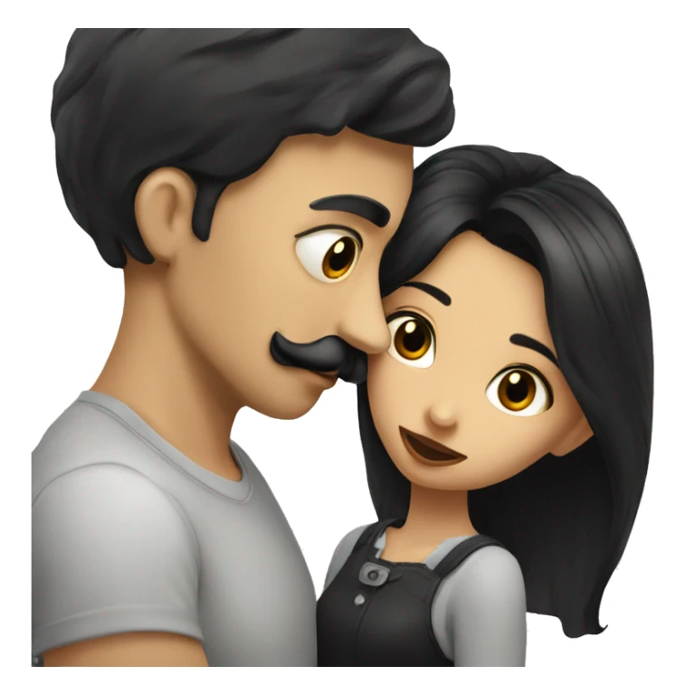 Guy with mustache kissing girl in black hair sticker