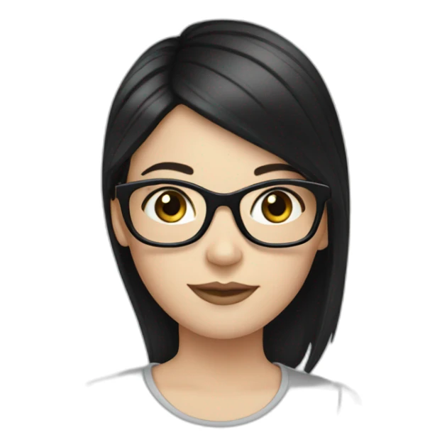 A white girl with black hair wearing a glasses  sticker