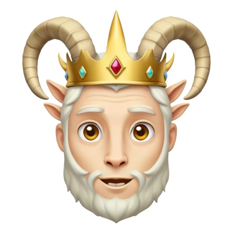 man with goat horns wearing a crown sticker