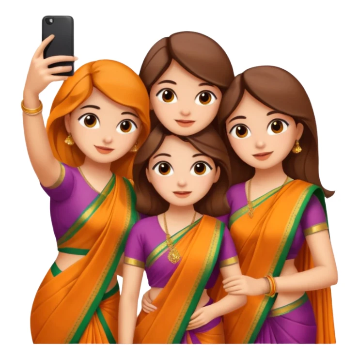 Three girls taking selfie in saree sticker