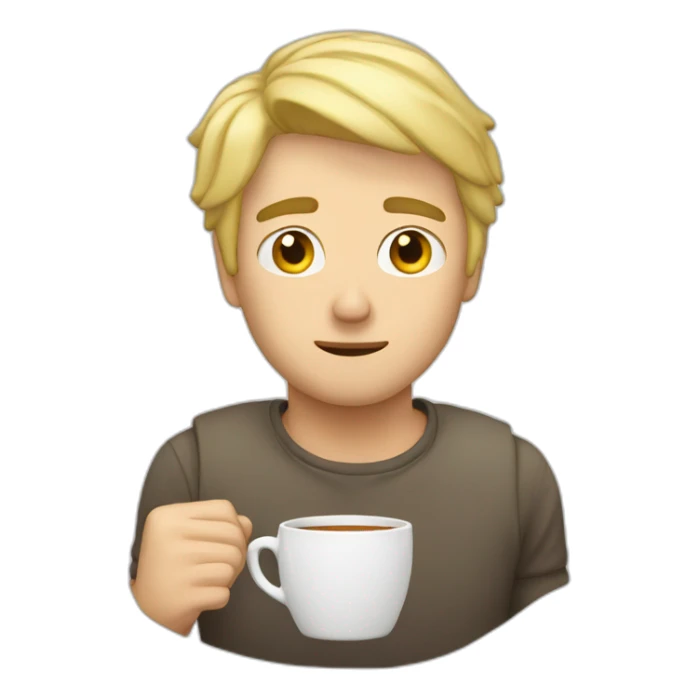 blond guy with a cup of tea tired sticker