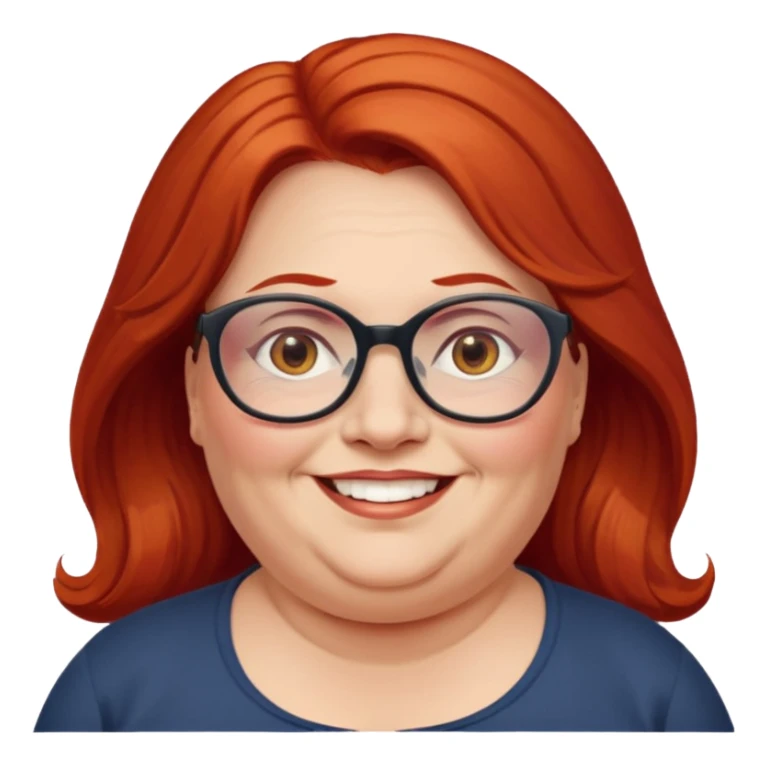 obese; older 50's ; long red hair ; women hazel eyes; glasses sticker