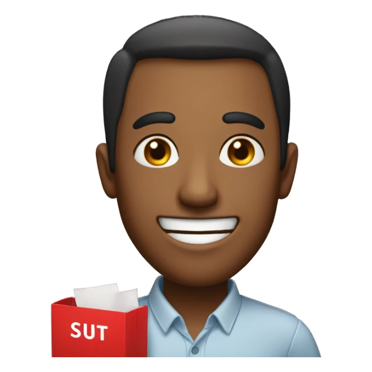 man smiling with box that says in red text packet of bullshit sticker