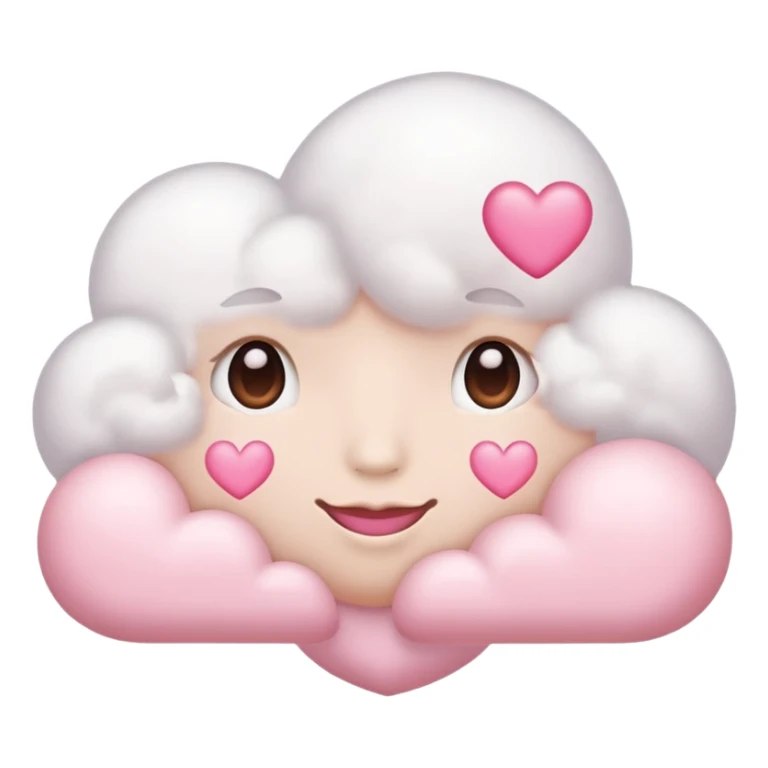 white thought cloud emoji with a pink heart, soft appearance, pink colors, iOS emoji style sticker