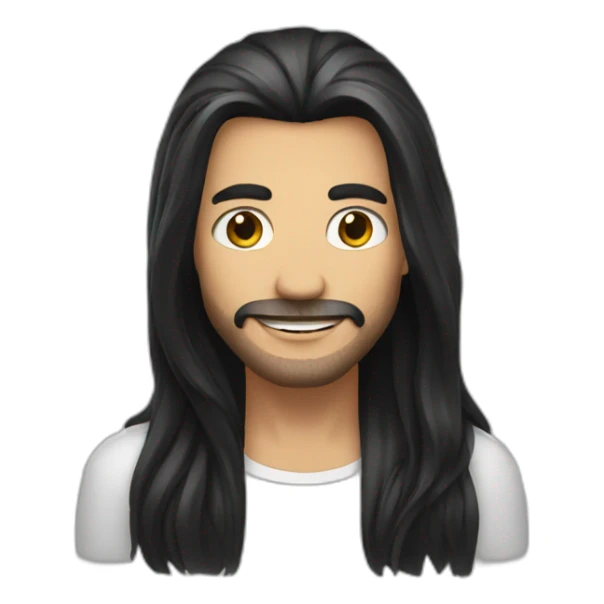 A man with long black hair says hello sticker