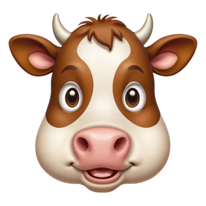 Cinematic Comical Brown Cow Portrait Emoji, Head tilted dramatically with an exaggeratedly amused expression, featuring a striking, glossy brown hide with a playful natural pattern, wide, expressive brown eyes filled with humorous disbelief, Simplified yet hilariously expressive features, highly detailed, glowing with a slightly sassy glow, high shine, dramatic yet playful, stylized with an air of cheeky farmyard mischief, bright and endearing, soft glowing outline, capturing the essence of a spirited and over-the-top cow, so meme-worthy it feels like it could moo its way into internet fame instantly! sticker