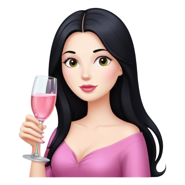 Pretty white lady with long black hair drinking pink champagne sticker