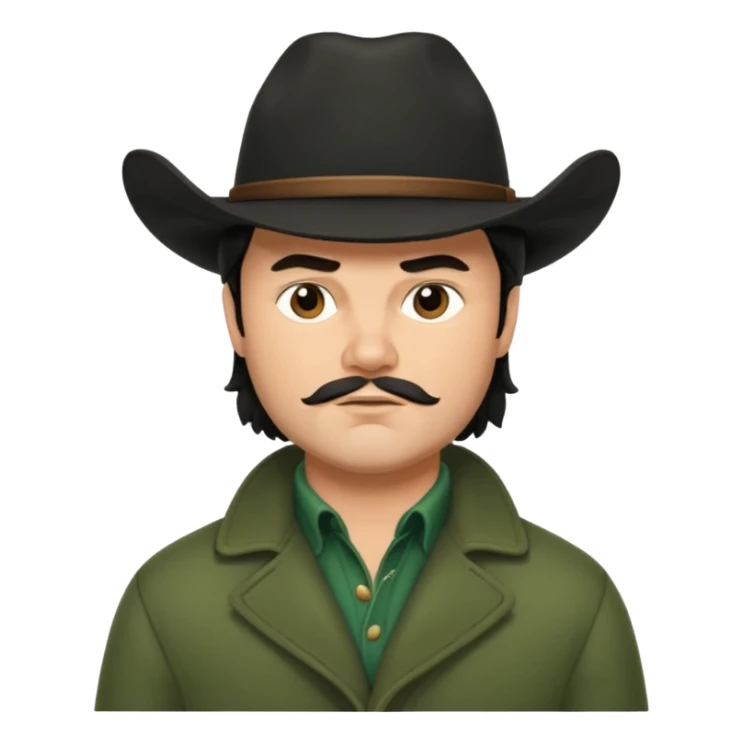 jack black haired cowboy in green coat with black hat sticker
