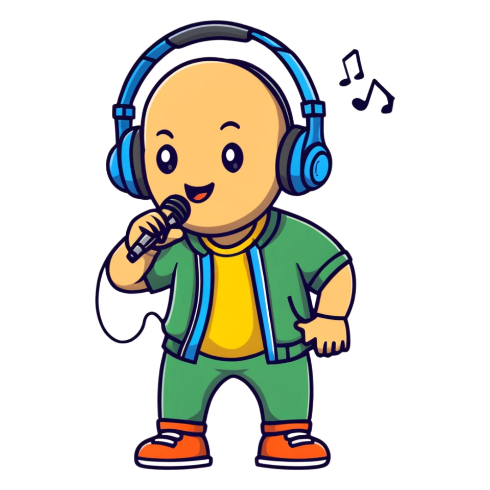 rapper singing with a microphone on a stand and wearing headphones sticker