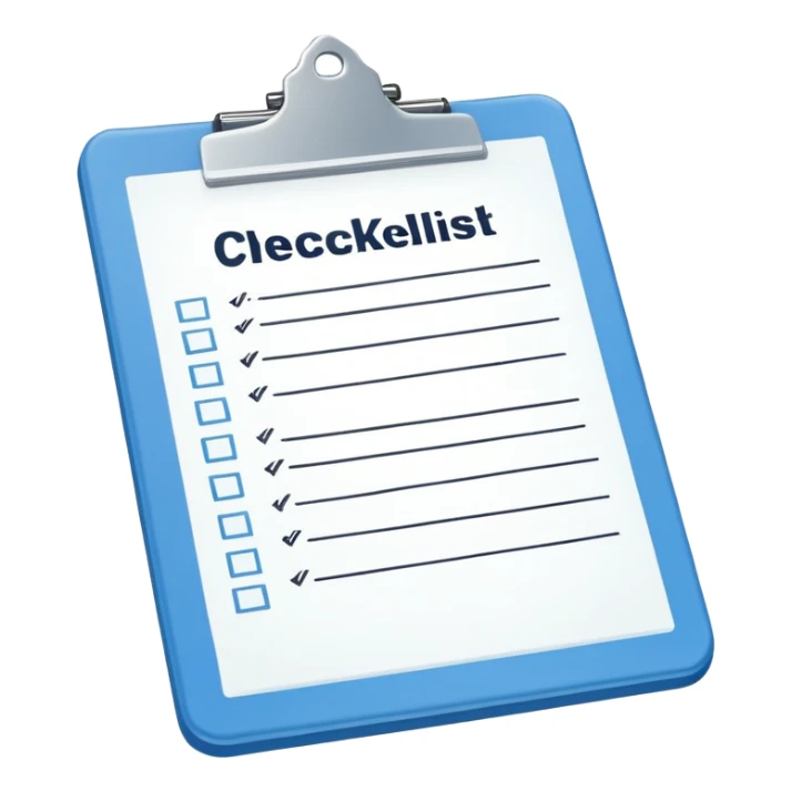 A flat-style illustration of a clipboard with a checklist, symbolizing vocational training. Clean and minimal, cartoon style, white background, iOS emoji aesthetic. sticker
