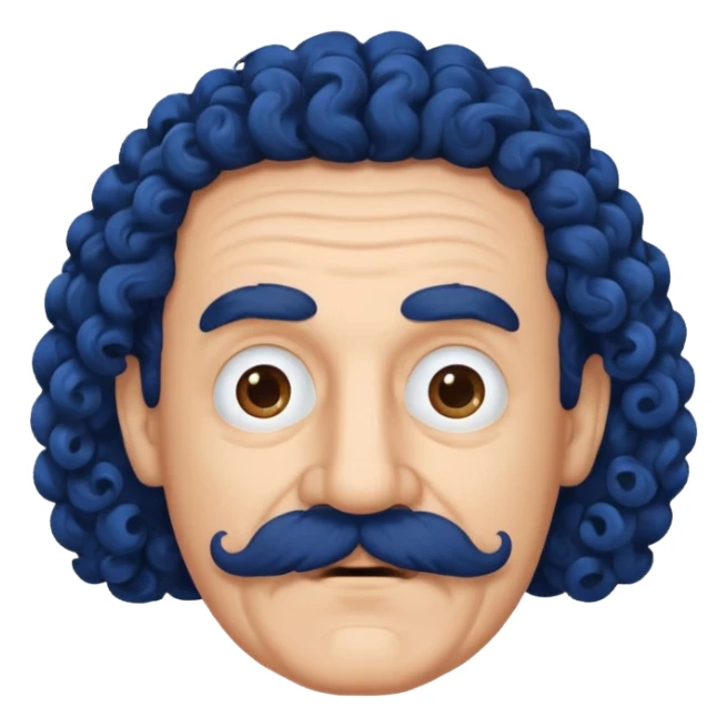 old guy with very curly dark hair and big blue  mustache sticker