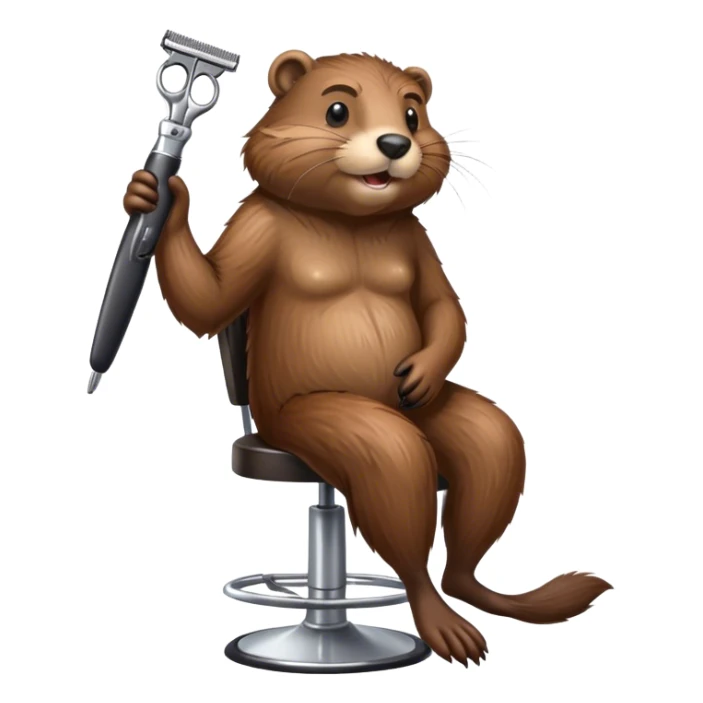 Beaver sitting on bar stool holding a pair of hair clippers sticker