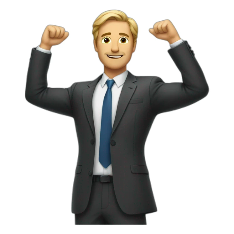 man in suit stretches his arms forward sticker