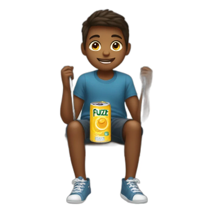 KID HOLDIN A CAN OF FUZE TEA WHILE SITTING ON A SWING sticker