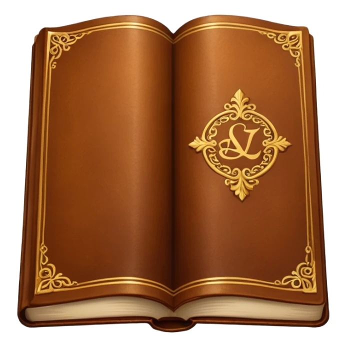 "An open antique leather-bound book with golden edges and calligraphy, detailed embossing, Victorian style, warm brown and gold palette." sticker