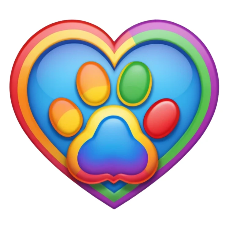 rainbow pride heart with a paw print on top, bold rainbow outline, no text sticker