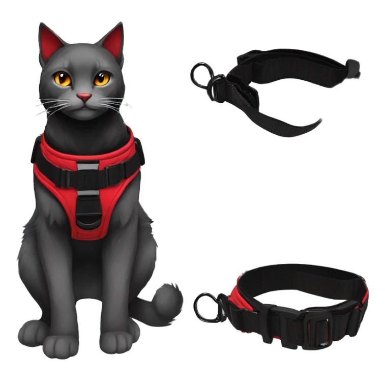 Anthro Edgy Elegant black red anthro cat harness collar techwear sticker
