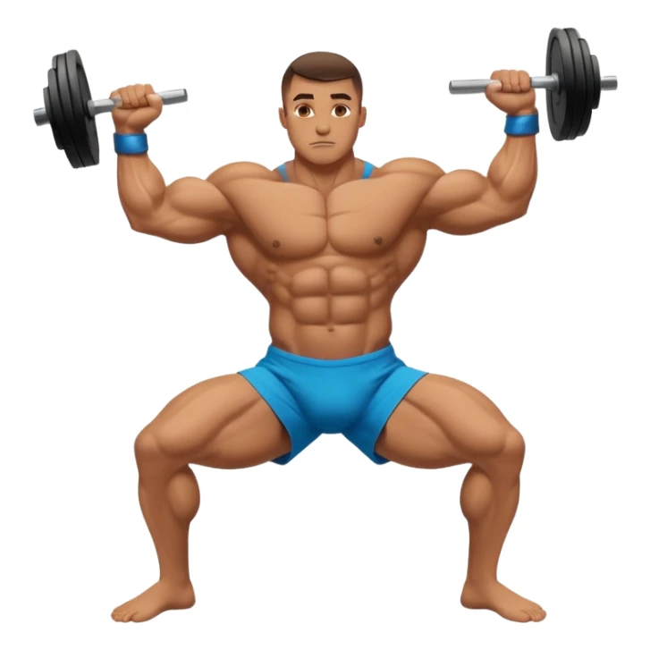 A bodybuilder doing a side lunge and flexing his biceps his kneels more doe sticker