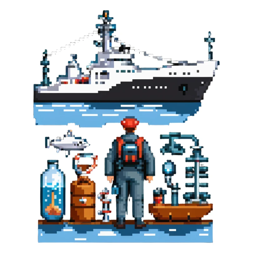 Vladivostok oceanography sailor with research vessel and marine scientific equipment sticker