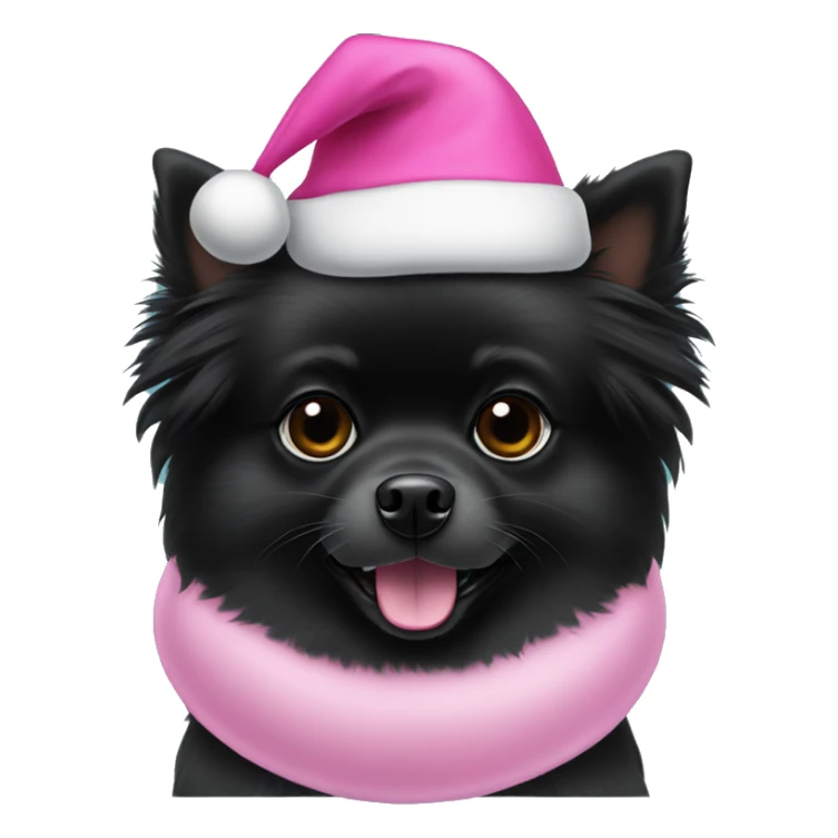All Black Pomeranian wearing a pink Santa hat sticker