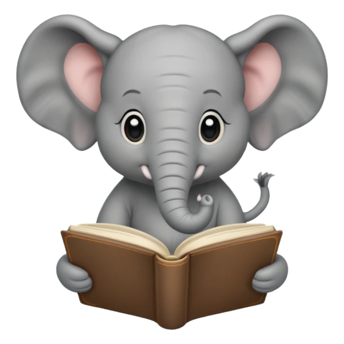 baby elephant with a book sticker