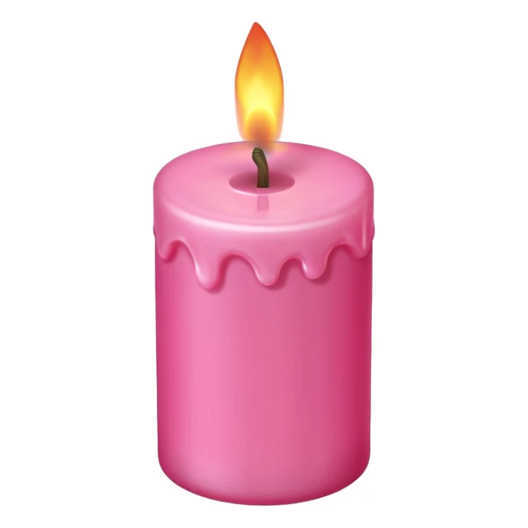 Draw a pink candle with a flame that can be used on a romantic dinner table, camera isometric sticker