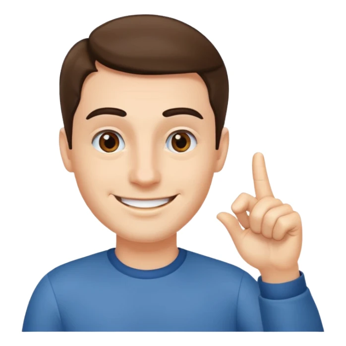 man pointing with index finger on his hand towards his eyebrows and smiling sticker