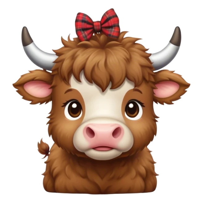 brown fluffy baby scottish cow with a small bow on head sticker