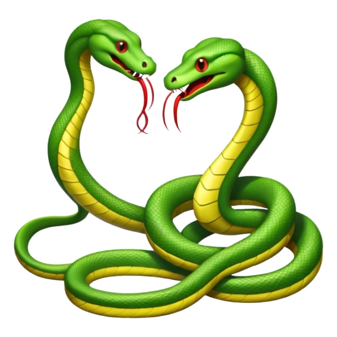 Two green snakes tangled at their tails, facing each other, hissing  sticker