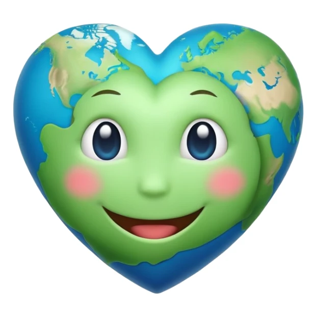 blue and green earth heart emoji with face sticker
