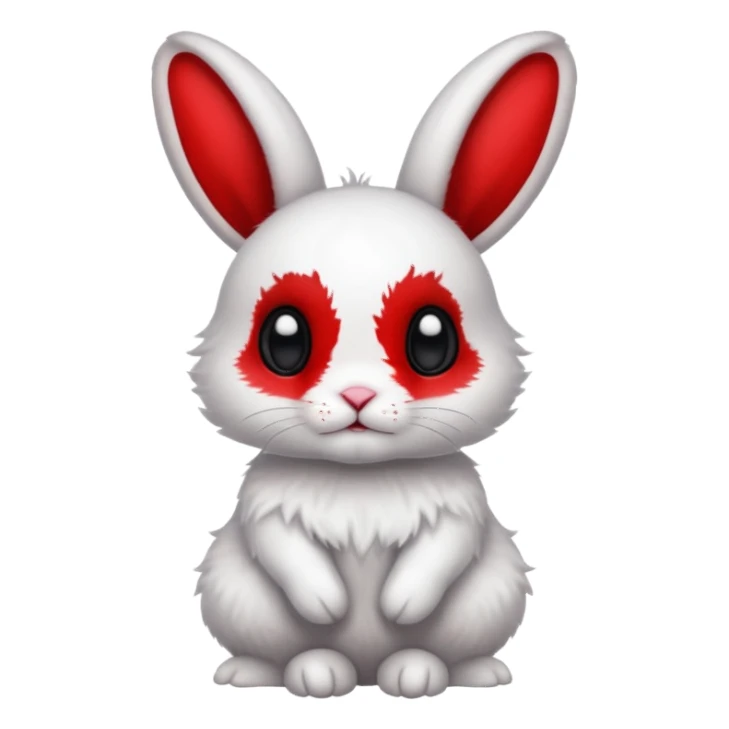 White Bunny, full body, with big black eyes and crimson-red splotch markings, red marking around 1 eye  sticker