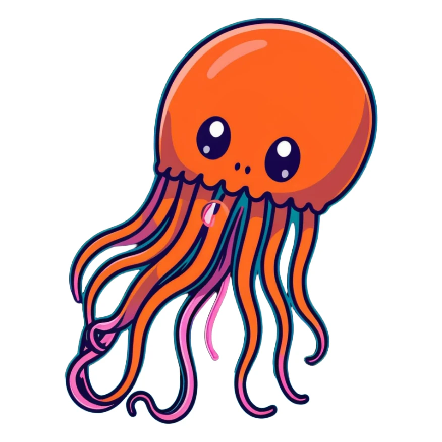 threatening glowing jellyfish with poisonous tentacles about to sting a surprised swimmer in the sea sticker