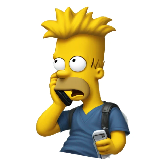 Bart simpson dressed as camrom french color outfit making a phone call on a flip phone sticker