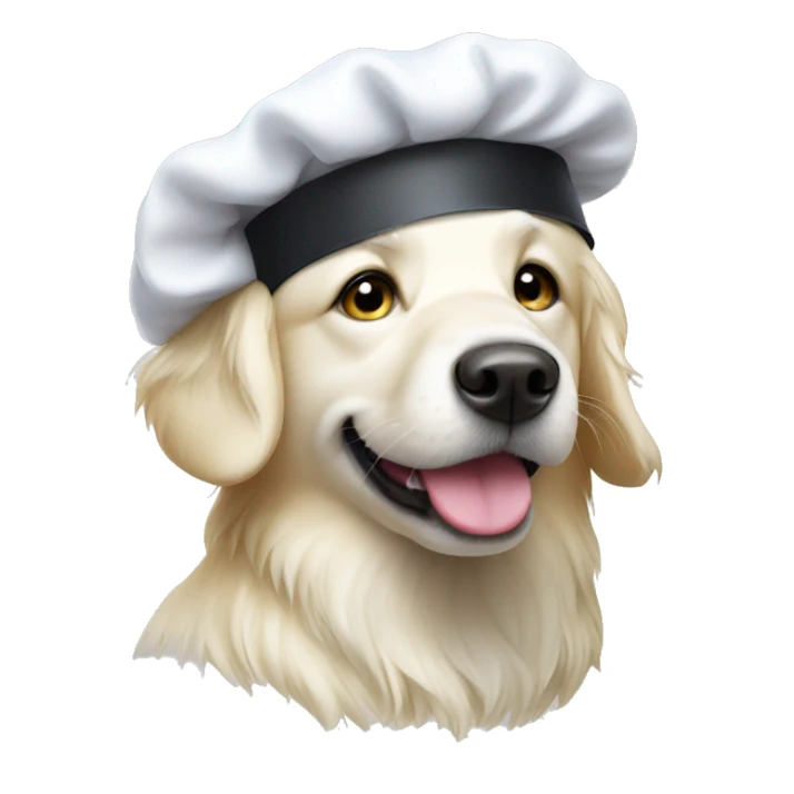 White golden retriever with chef hat sticker