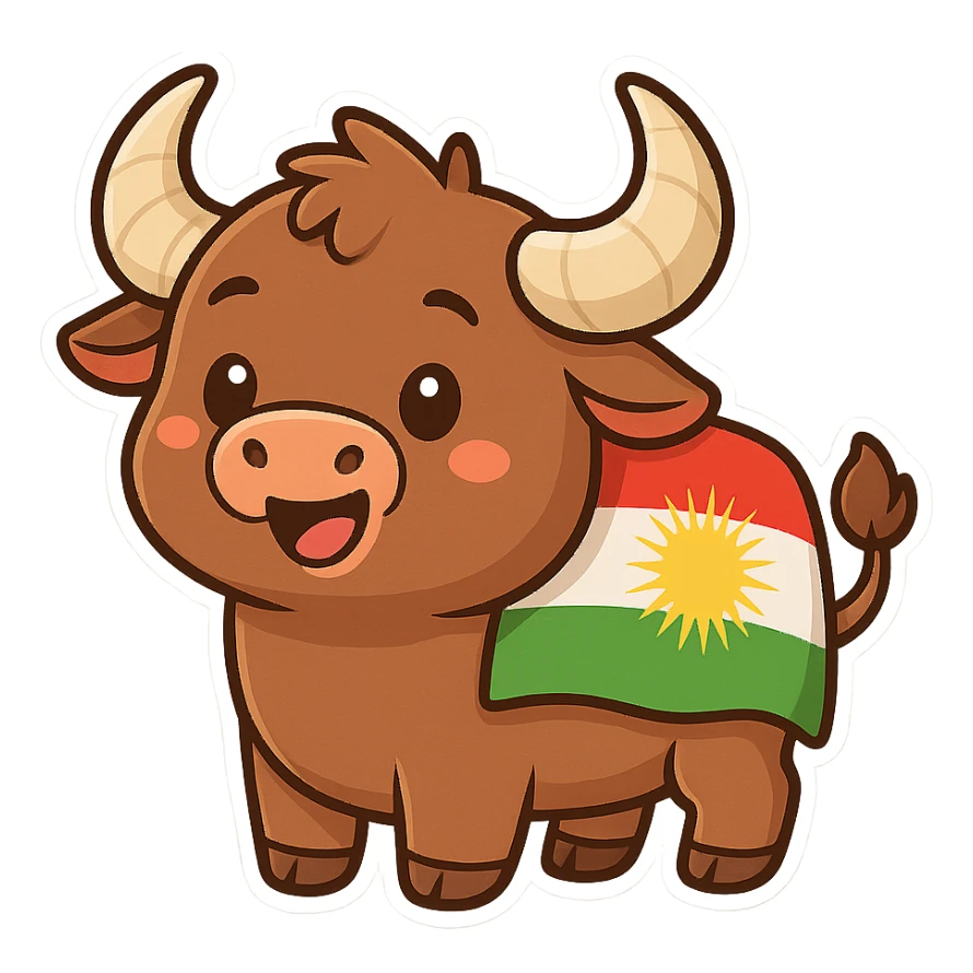 cartoon Kurdish buffalo sticker, cheerful and colorful style, no text, suitable for WhatsApp and Instagram sticker