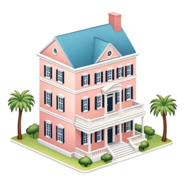 Charleston mansion, isometric dollhouse-style, realistic sticker