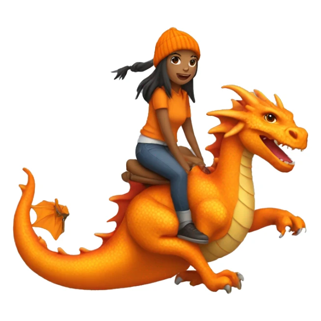 Girl with orange beanie riding an orange dragon sticker