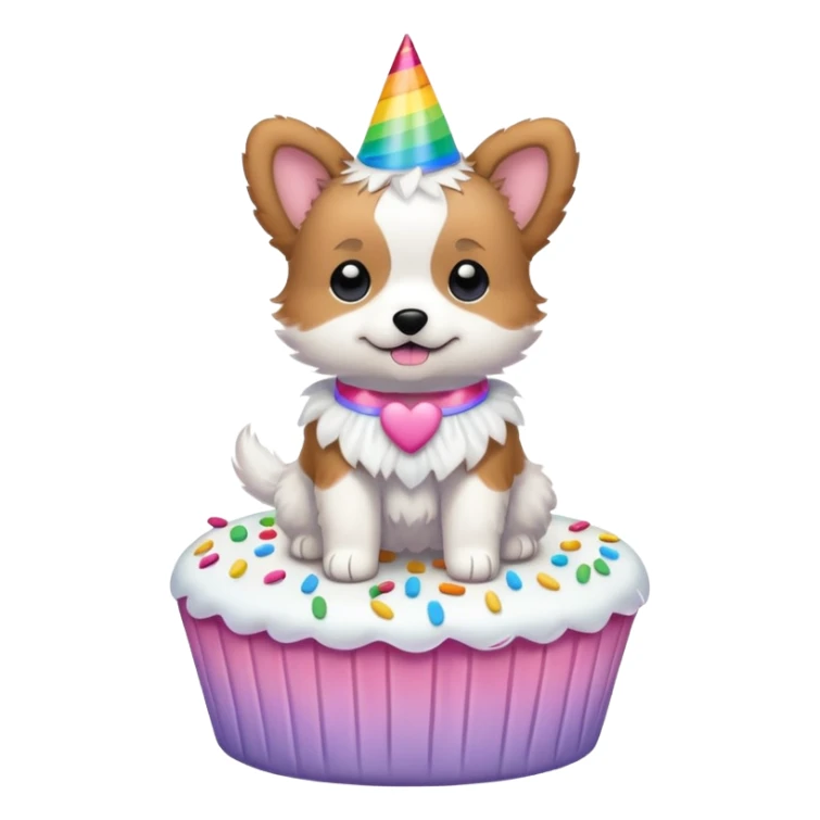 Puppy wearing a tutu standing on a birthday cake  sticker
