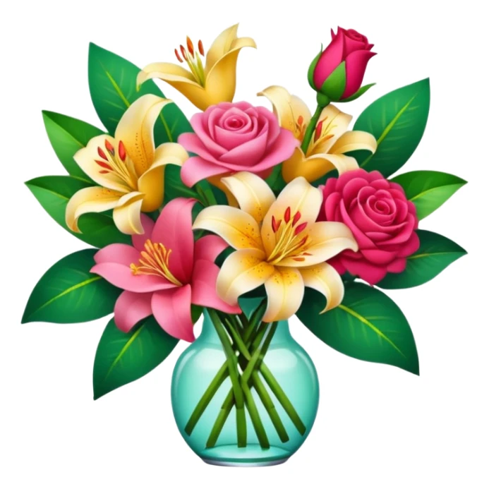 Lilies, roses and camellias in a flower bouquet sticker