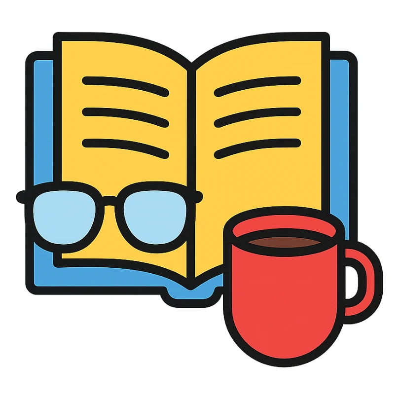 open book with glasses and a cup of coffee, representing studying icon sticker