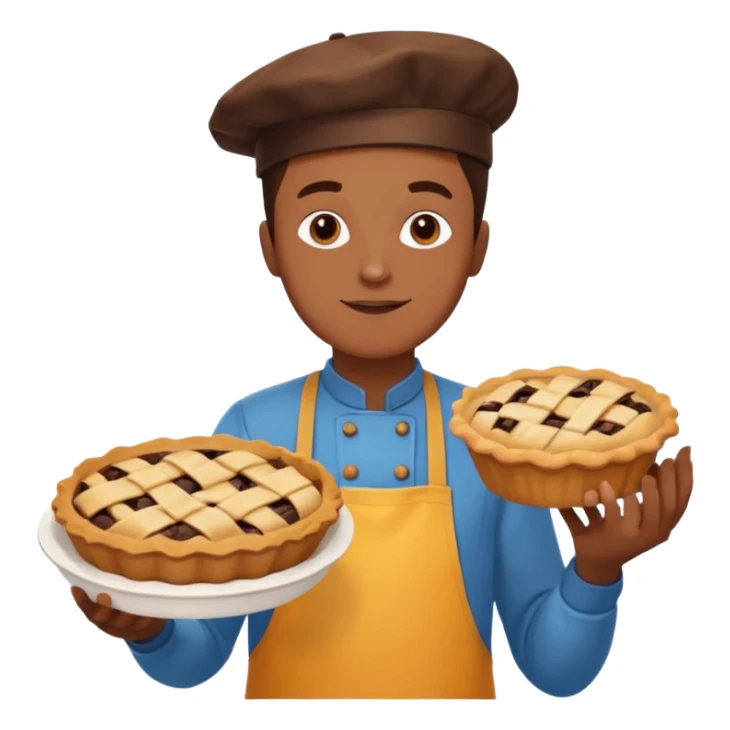 Baking community man avatar in vibrant style illustration. Pie, cookie, and muffin warm golden tones, simple shapes, flat design, high contrast. sticker