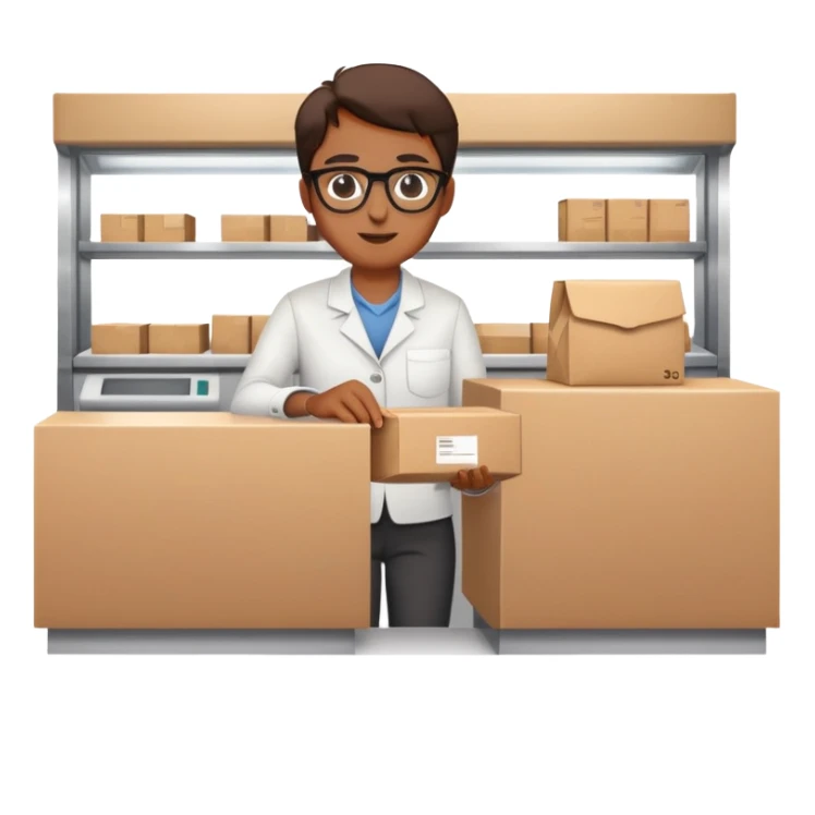 person picking up a package or order at a counter sticker