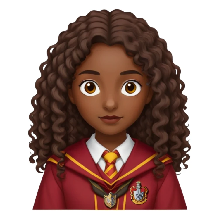 Alicia Spinnet in harry potter, wear hogwarts gryfindor uniform, long, dark, curly or wavy hair, dark skin sticker