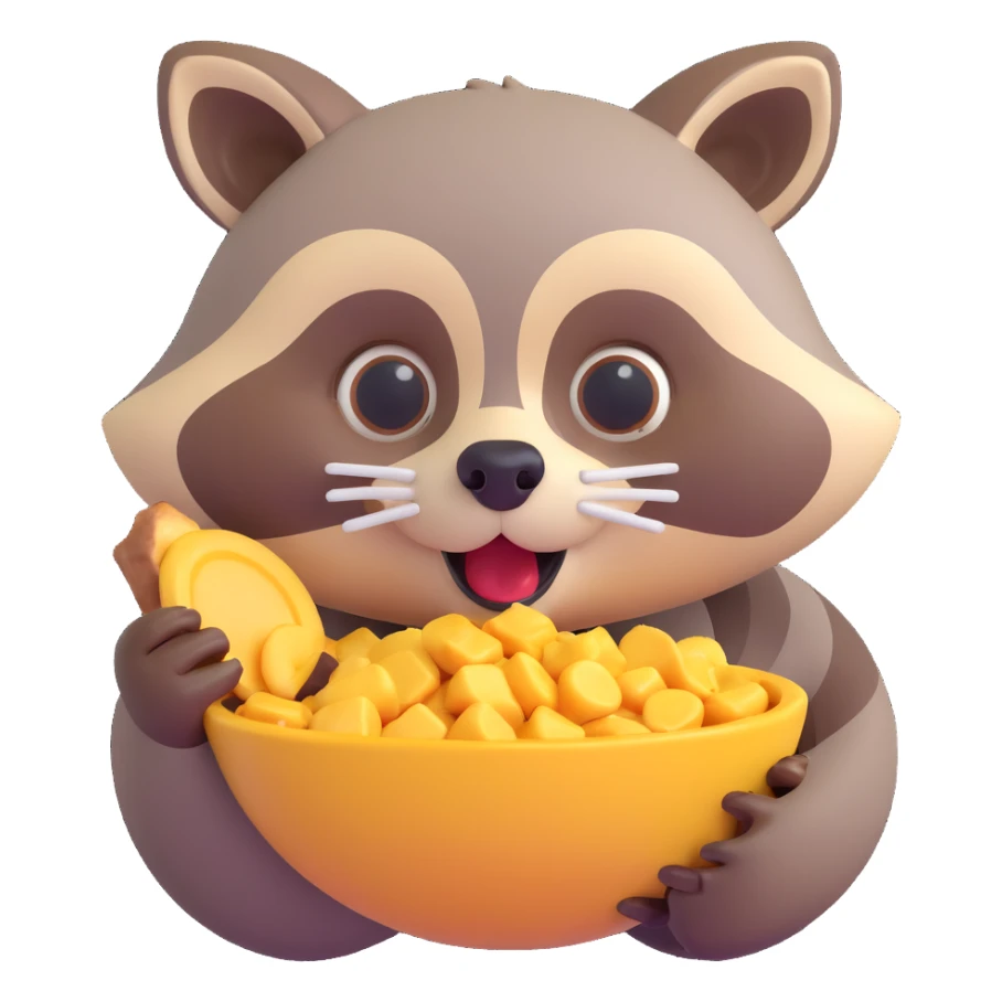 raccoon eating, 3D emoji style sticker