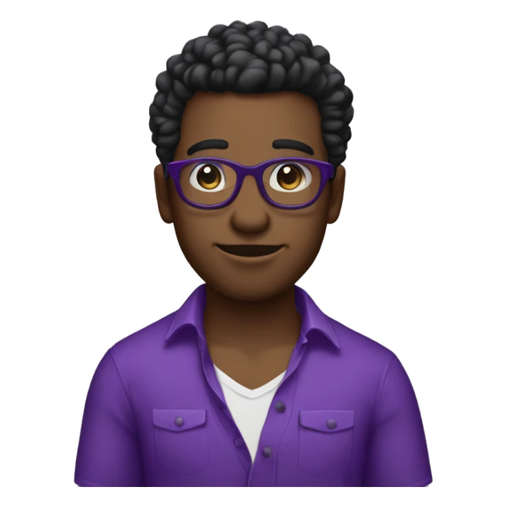 Chico de pelo negro con lentes y camisa morada sticker