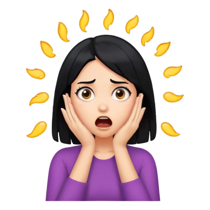 Shocked girl face and hands on face , black hair  sticker