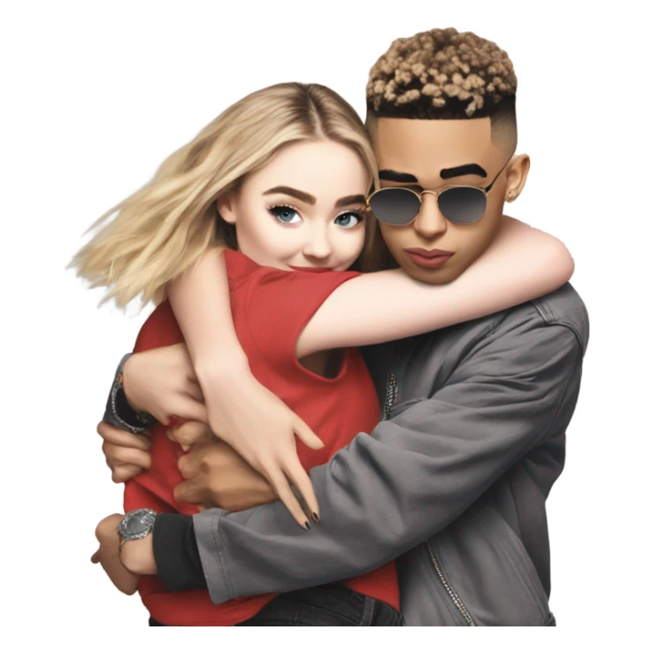 Sabrina Carpenter piggybacking Bad Bunny sticker